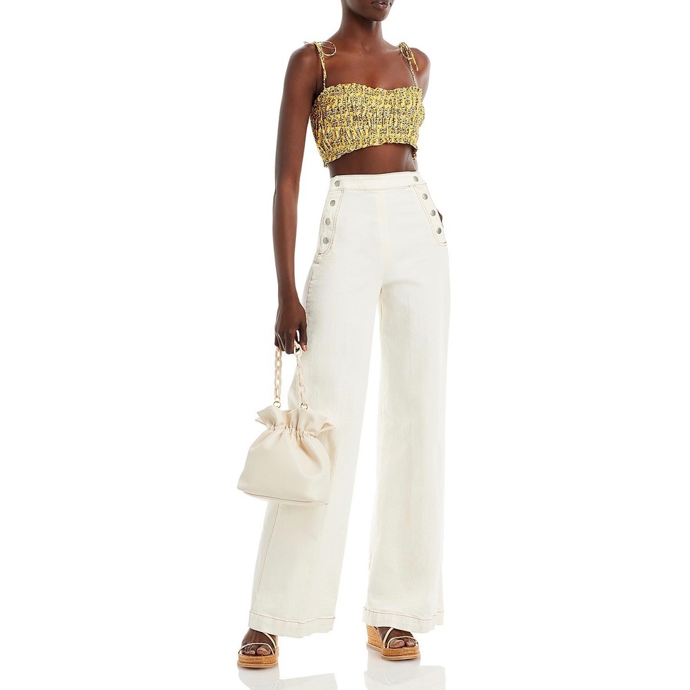 NWT RHODE Pari Smocked Cropped‎ Bandeau Top Jawahat Garden Golden Yellow Sz 4